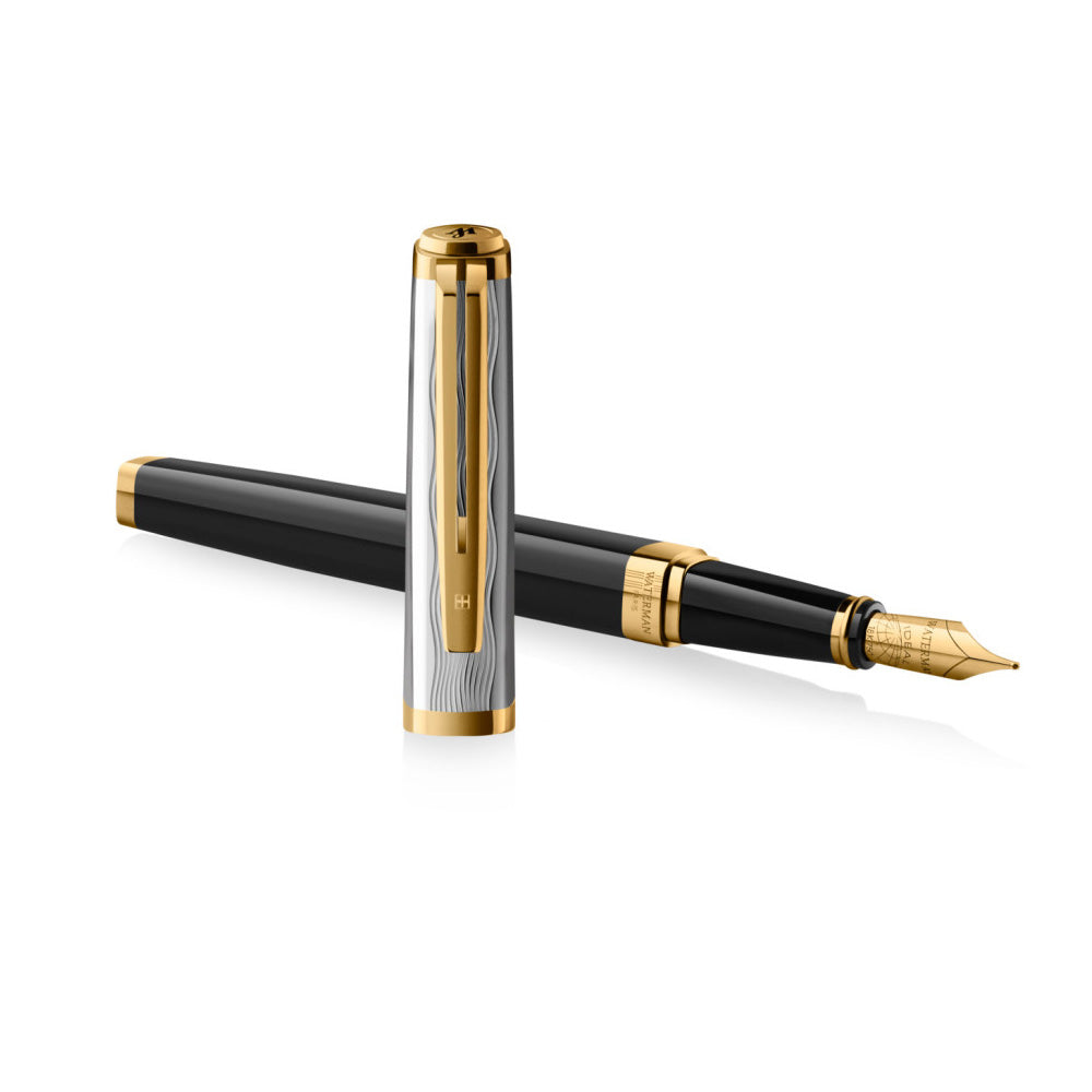 Waterman Exception Reflections of Paris Special Edition Deluxe Black Lacquer GT Fountain Pen - 18Kt Gold Fine Nib