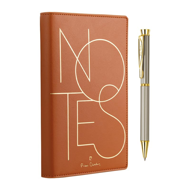 Pierre Cardin Notes Set of Notes Brown Notebook Organizer and Royale Titanium Ball Pen