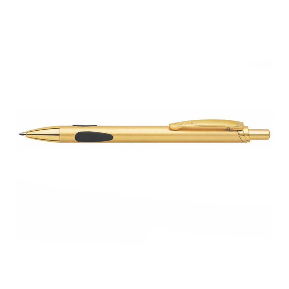 The Pierre Cardin Gold Rush Ballpoint Pen stands out for its elegance and functionality. Made of high-quality metal, it has gold-plated details that enhance its sophisticated design. It provides smooth writing, offering a unique experience. Ideal for those who appreciate luxury and efficiency, the Gold Rush is more than a pen—it is a statement of style and good taste. Light Gold Body With Black Holding Dots Gold Clip Jumbo Metal Refill Fine Tip Retractable Button Click Mechanism Blister Gift Box