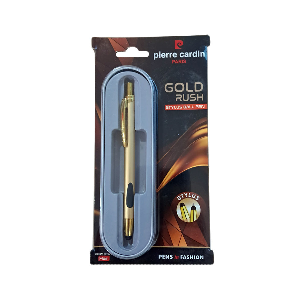 The PIERRE CARDIN Gold Rush Stylus - Gold Pen combines the timeless appeal of a gold ballpoint pen with the added convenience of a stylus tip—perfect for navigating touchscreens in style. Luxurious gold-finished body with refined styling Dual-function design: ballpoint pen touchscreen stylus Smooth ink flow for a premium writing experience Discreet Pierre Cardin logo for a touch of class Great for work, gifting, or everyday carry Stylus tip for screens