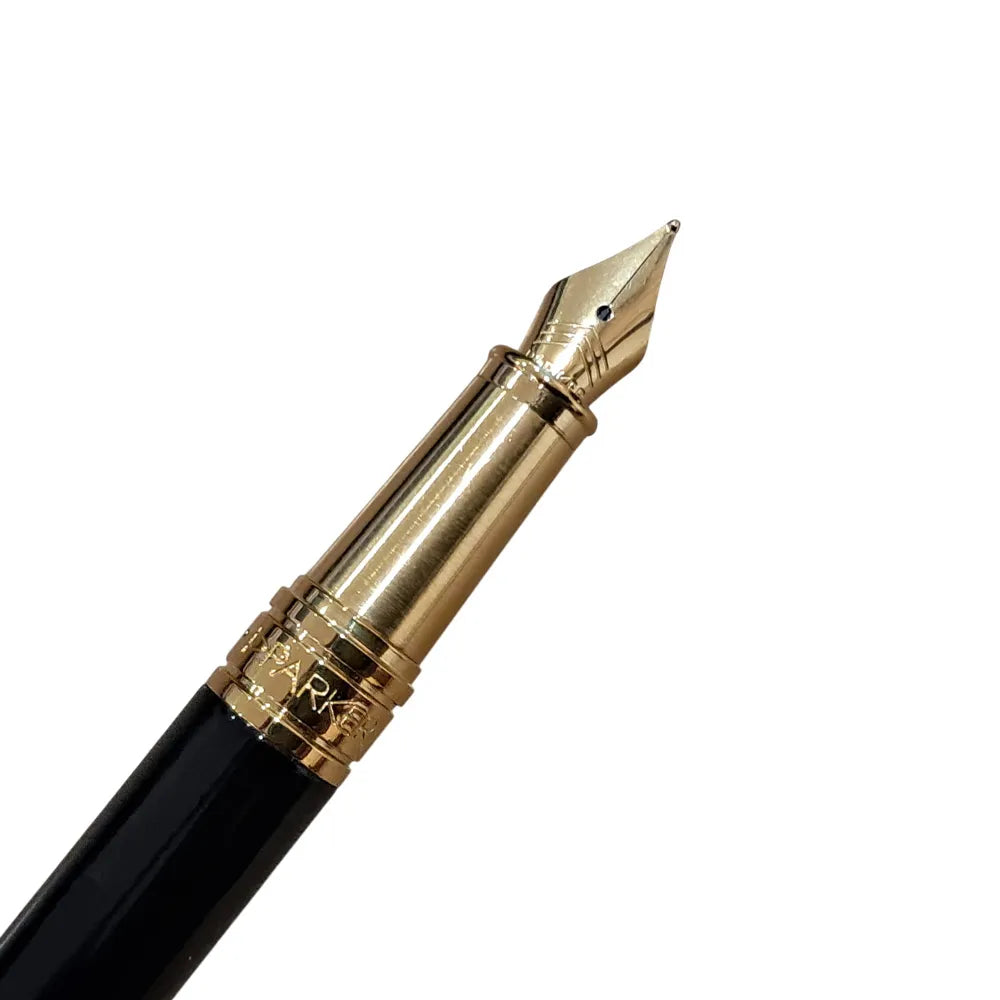 The Parker Aster Black & Gold Contemporary GT Fountain Pen is part of the Parker Aster Premium collection. Parker presents this Aster Contemporary fountain pen that looks elegant with its lacquered black barrel. The brushed golden finish at the gripping section ensures a comfortable grip and an enjoyable writing experience. The golden accents on the satin gold lacquered cap further add to the appeal of this fine writing instrument. This is a cap on/cap off pen that uses standard Quink cartridges and del