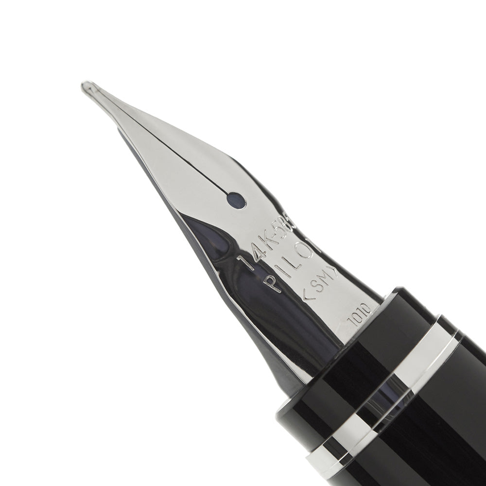 Pilot Falcon Black Resin with Chrome Trim Fountain Pen - 14Kt Gold-Rhodium Medium Nib
