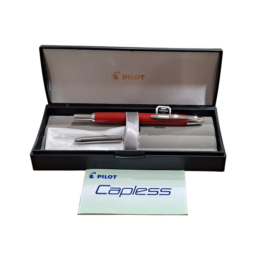Pilot Capless Kasuri Red with Rhodium Trim Fountain Pen - 18Kt Rhodium Gold Nib