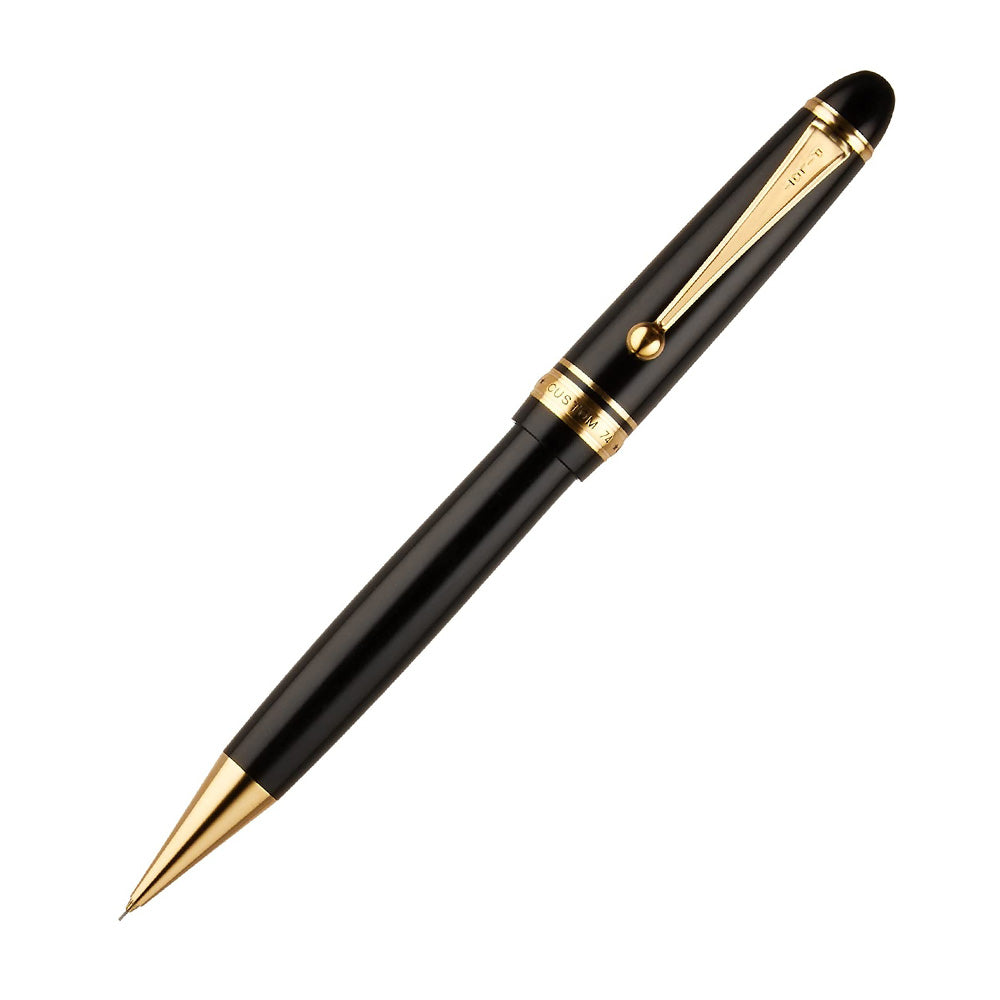 Experience precise writing with the Pilot Custom 74 Black Mechanical Pencil Hkk-1000R-B. Its durable construction, smooth lead delivery, and ergonomic design make it a standout choice for professionals and enthusiasts alike. Product : HKK-500R-B Part Code : 2189 Black colour Gloss finish resin body Gold coloured metal clip and accents 0.5mm lead push mechanism to advance and retract lead Replaceable eraser under top – slide to reveal Packed in Pilot hard plastic gift box Made in JAPAN