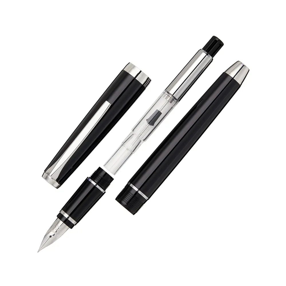 Pilot Falcon Black Metal with Rhodium Trim Fountain Pen - 14Kt Gold Rhodium-Plated Nib