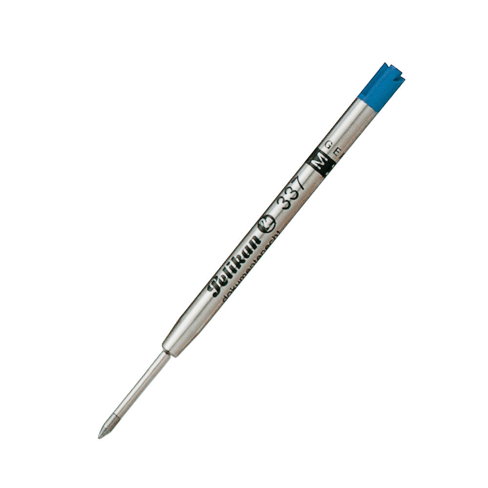 Ballpoint Pen Refills 337 The Ballpoint Pen Refills 337 have a solid stainless steel tip and a tungsten carbide ball. Available in three different line widths. The Refills from Pelikan for ball point pens and rollerballs. Available in different line widths and colors. With document-proof ink conforming to ISO 12757-2 Line Widths: M = medium (1.0 mm Ø) International format Colours: blue (M)
