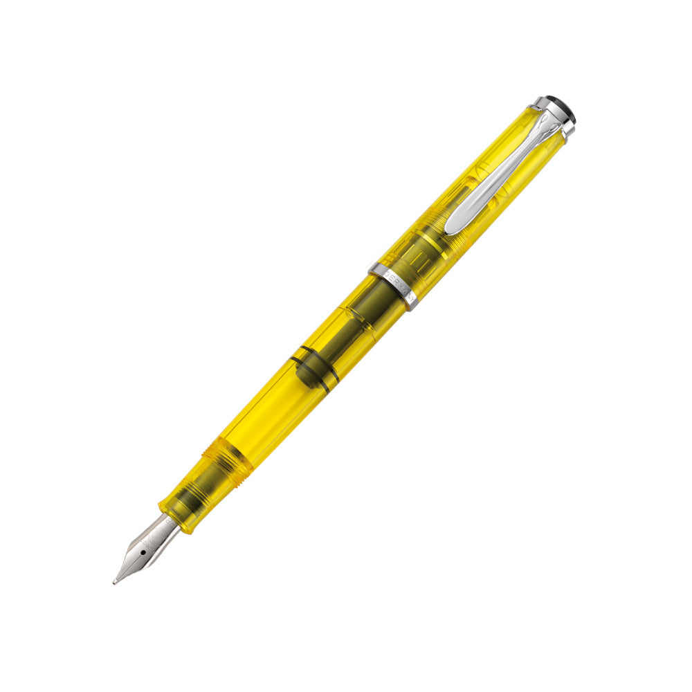 Pelikan Classic M205 DUO Highlighter Yellow Fountain Pen with Ink Bottle - Double Broad Nib