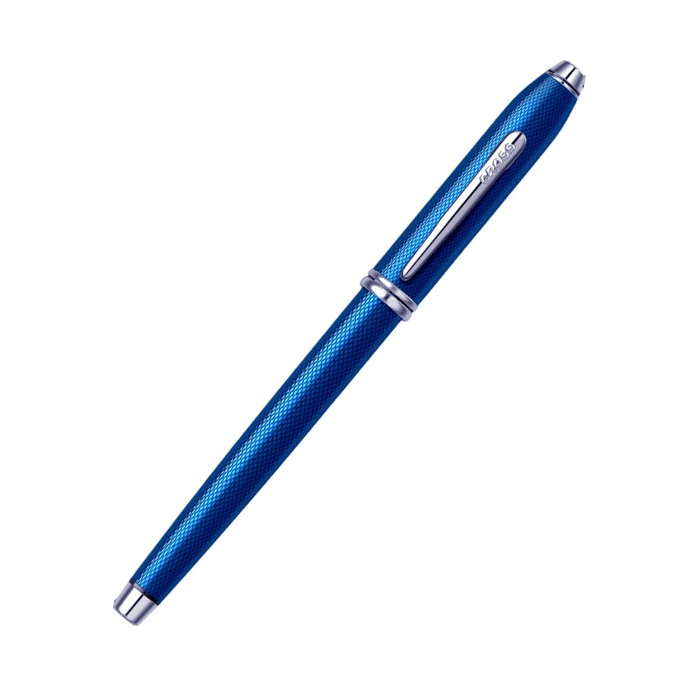 Cross Townsend Polished Translucent Cobalt Blue Engraved Diamond Pattern with Polished Chrome Trim Selectip Rollerball Pen