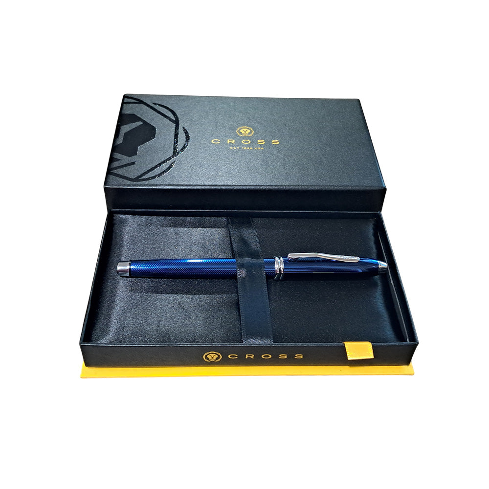 Cross Townsend Polished Translucent Cobalt Blue Engraved Diamond Pattern with Polished Chrome Trim Selectip Rollerball Pen