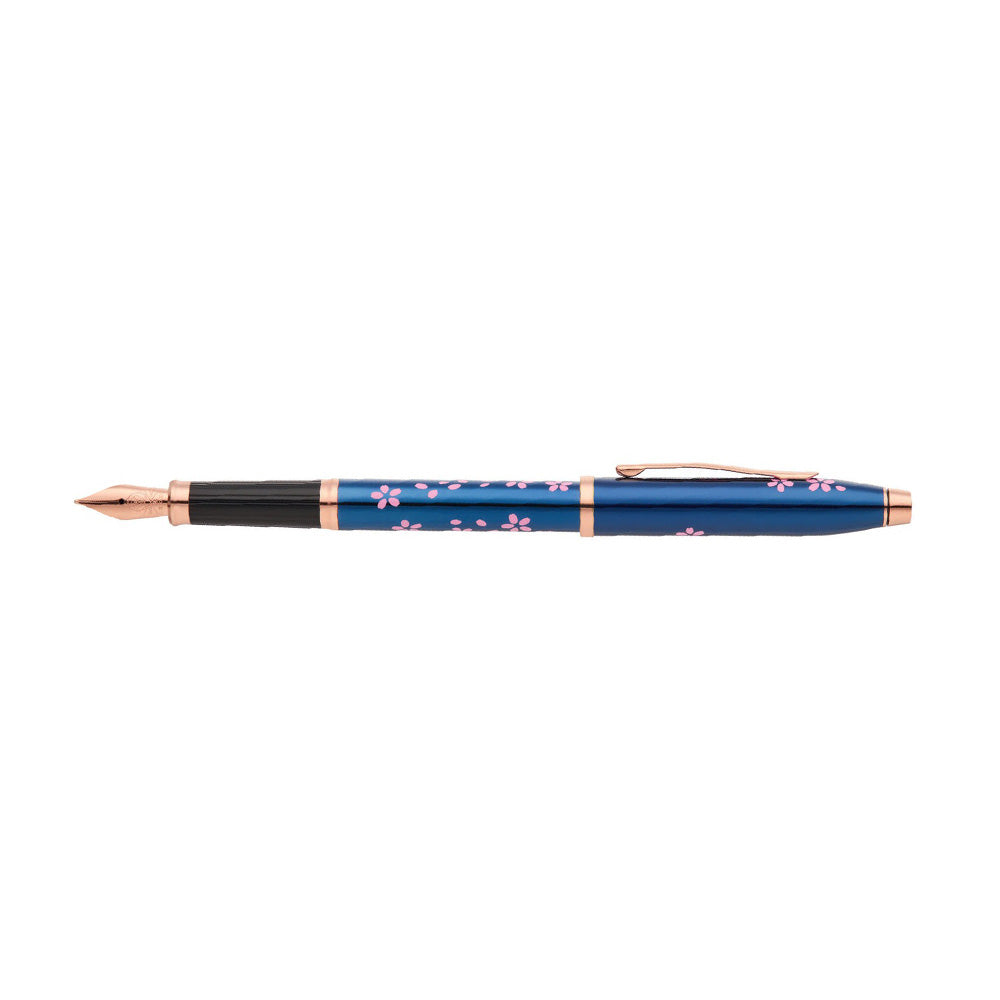 Cross Century II Cherry Blossom Translucent Blue Lacquer with Rose-gold Trim Fountain Pen - Medium Nib