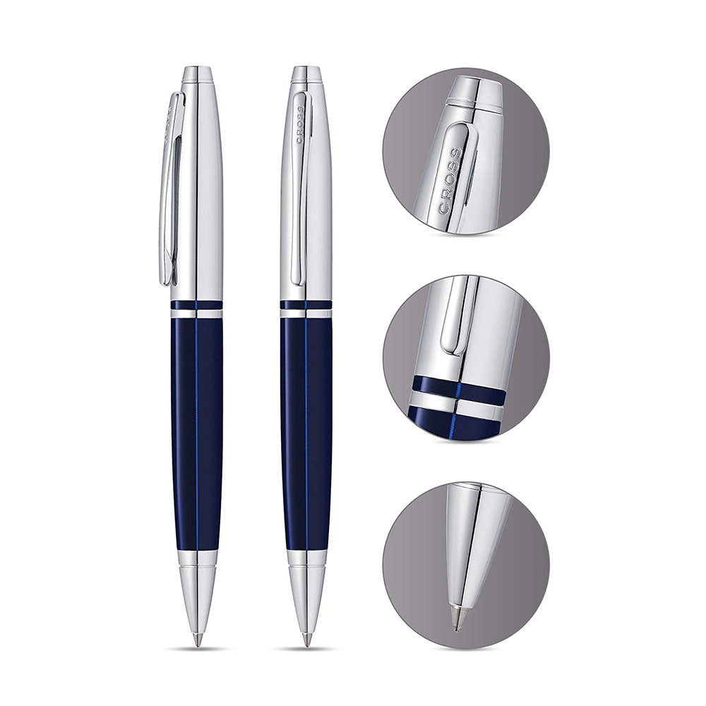 Cross Calais Chrome/Blue Lacquer Ballpoint Pen