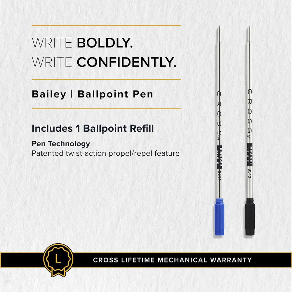 Cross Bailey Matte Black Lacquer with 23Kt Gold PVD Trim Ballpoint Pen