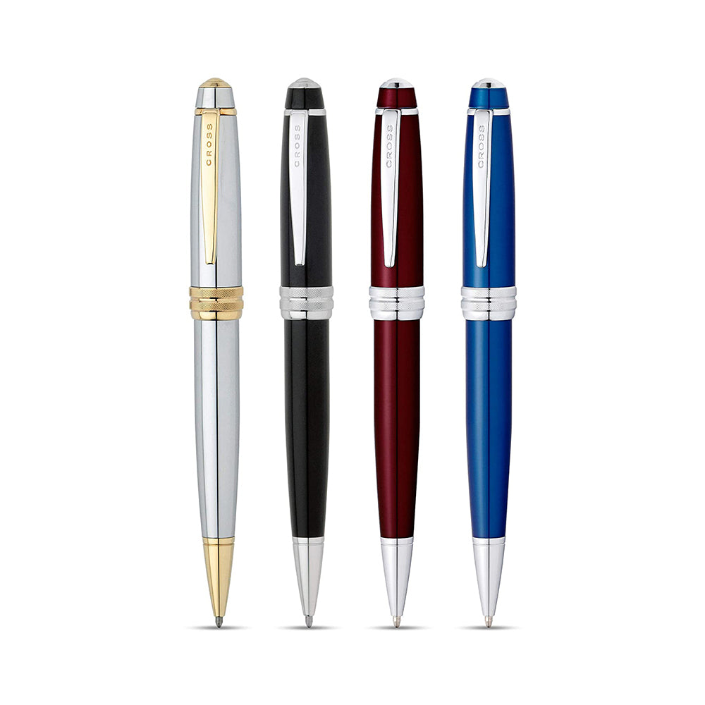 Bailey was designed with an eye for detail. From its multi-grooved chrome center ring with patterned engravings to its sleek, modern clip, it exudes a distinct style that's sure to be noticed. Bailey Lacquer Traditional, well-balanced design Distinctive cap-over-barrel styling Multi-groove center ring with a deep-cut engraving Rich Black Lacquer finish Chrome-plated appointments Patented twist-action propel/repel feature Includes 1 Black Medium Ballpoint Refill (#8513) in pen. Premium gift box