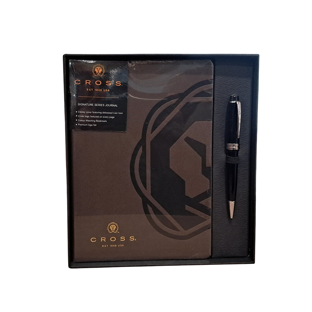Cross Bailey Light Glossy Black Resin CT Ballpoint Pen + Executive A5 Brown Notebook