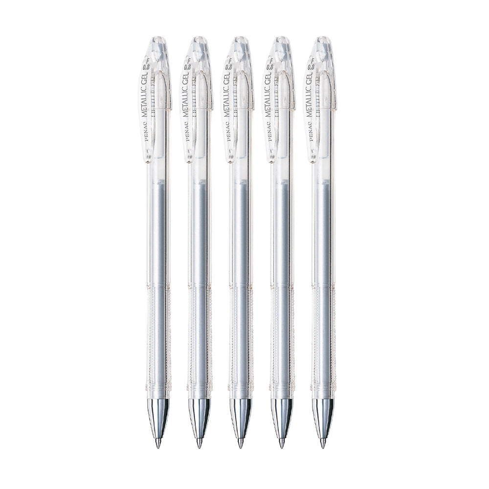Penac FX3 Metallic Silver 0.8mm Gel Pen - Pack of 5