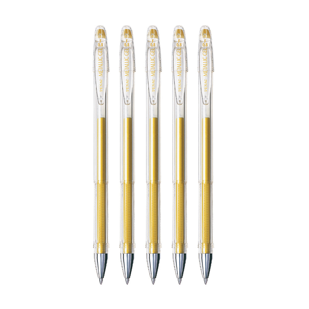 Penac FX3 Metallic Gold 0.8mm Gel Pen - Pack of 5