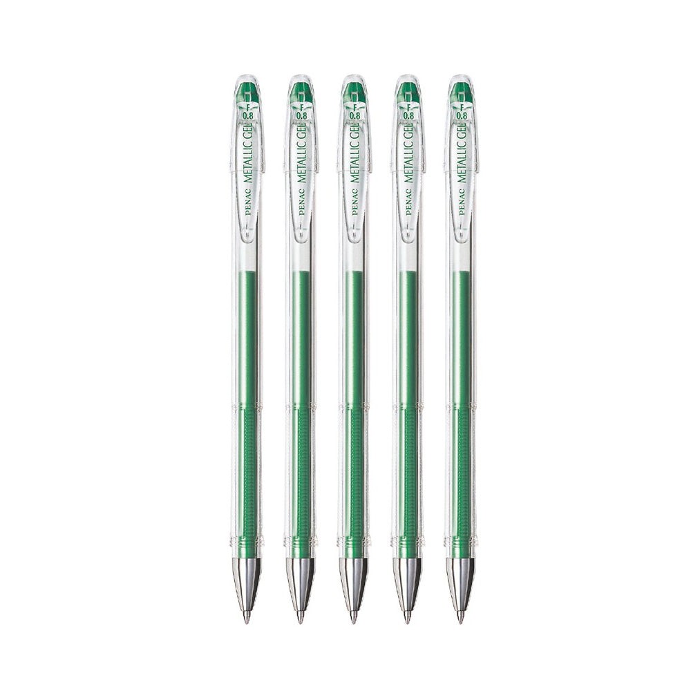 Penac FX3 Metallic Green 0.8mm Gel Pen - Pack of 5