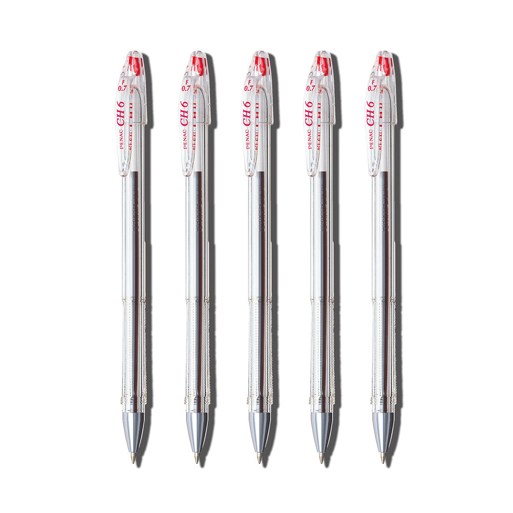 Penac CH-6 Red 0.7mm Ballpoint Pen (Pack of 5)