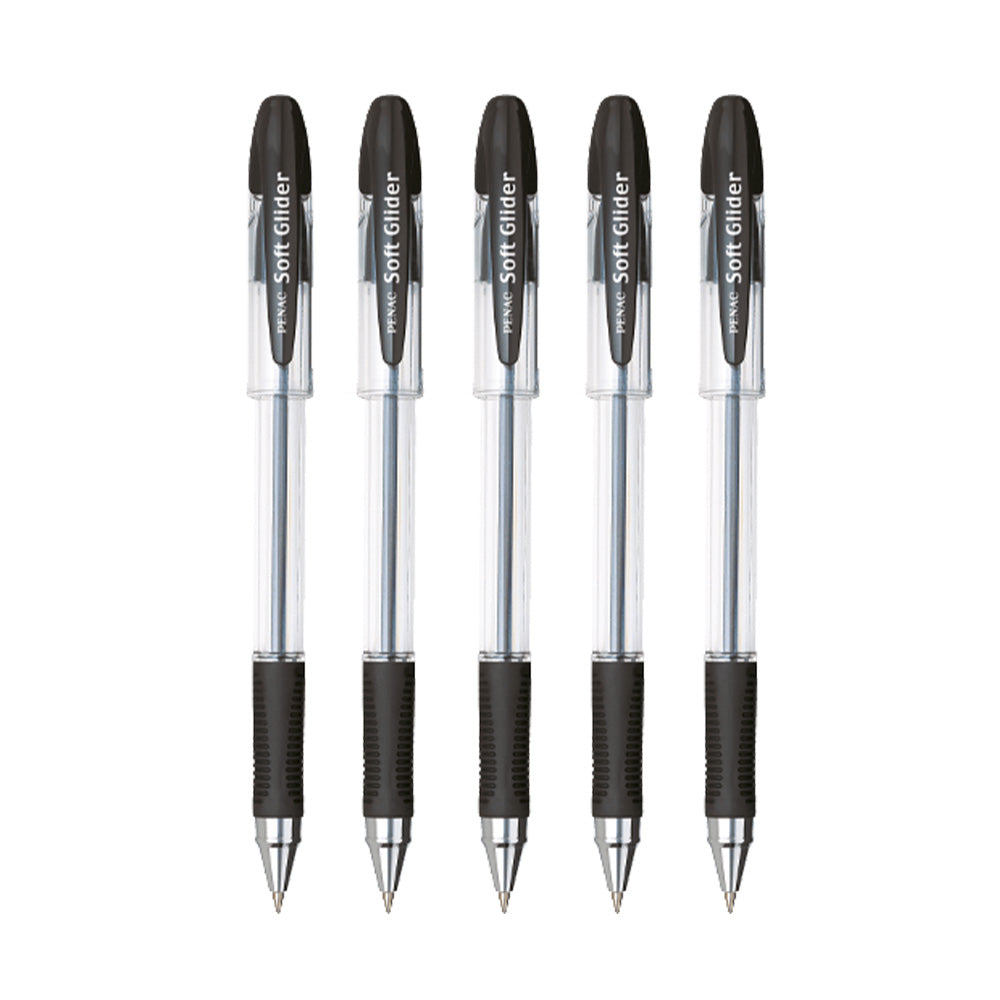Penac Soft Glider Black 1.6mm Ballpoint Pen (Pack of 5)