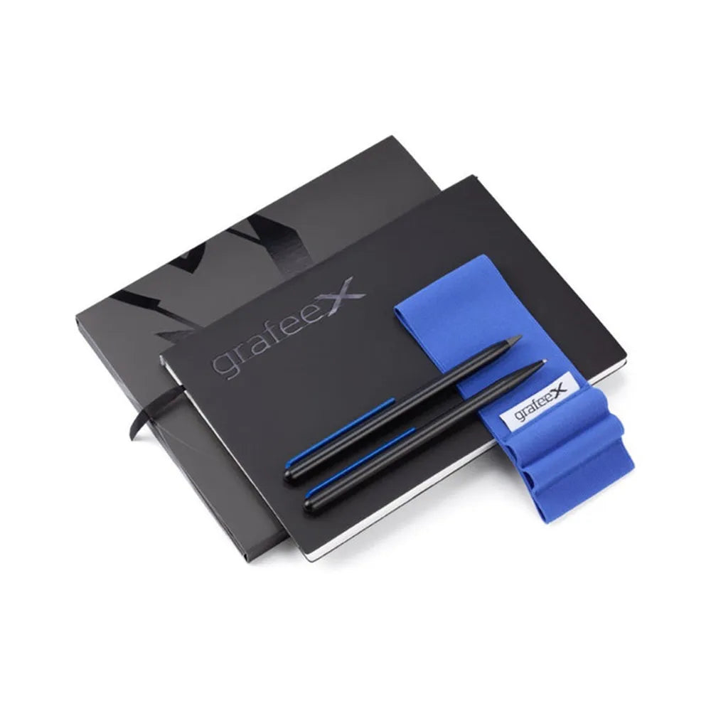 Pininfarina GrafeeX Writing Pencil and Ballpoint Set With Stone Paper Notebook & Elastic Band - Blue