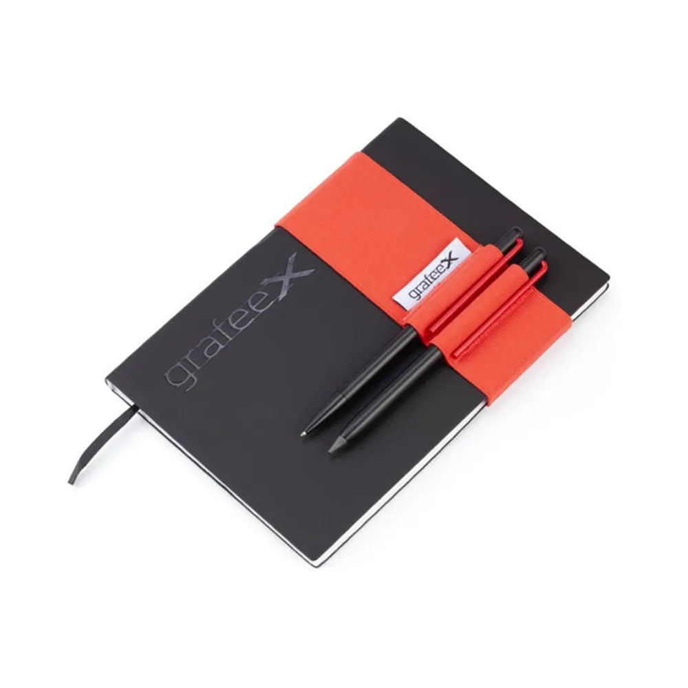 Pininfarina GrafeeX Writing Pencil and Ballpoint Set With Stone Paper Notebook & Elastic Band - Red