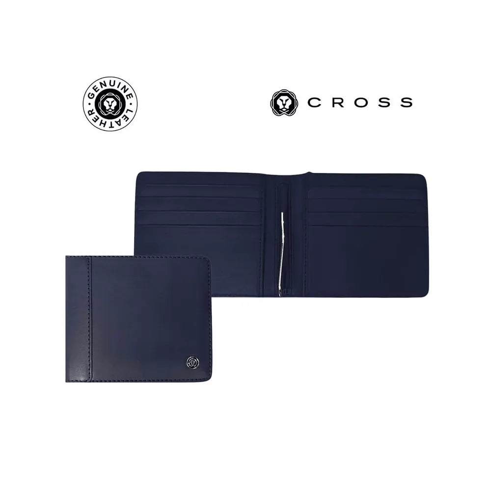 Cross Leather Money Clip Wallet for Men - Navy