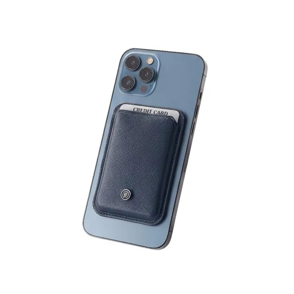 Cross Saffiano Leather Magnetic Card Holder - Designed for MagSafe - Navy Blue