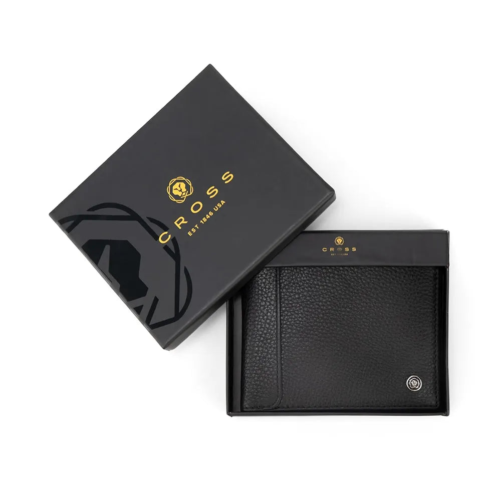 Cross Pebble Leather 6CC Classic Fold Wallet with 6CC Cardholder - Black