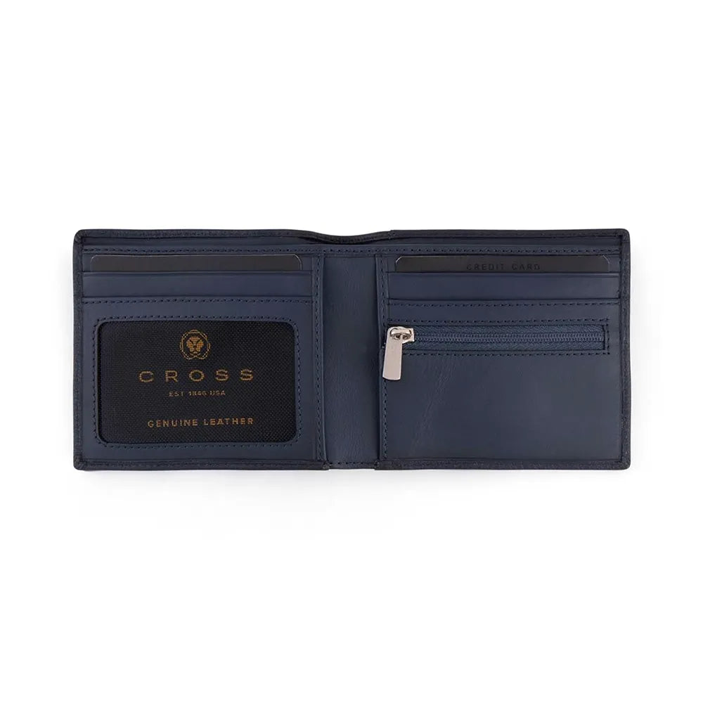 Cross Pebble Leather 6CC Classic Fold Wallet with 6CC Cardholder - Navy Blue