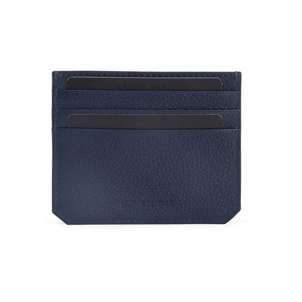 Cross Pebble Leather Card Holder Wallet with 6 Card Slots Slim Card Case - Navy Blue