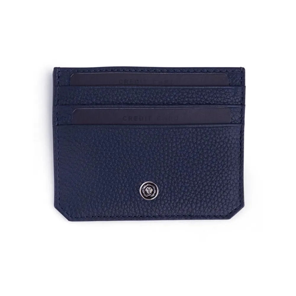 Cross Pebble Leather Card Holder Wallet with 6 Card Slots Slim Card Case - Navy Blue