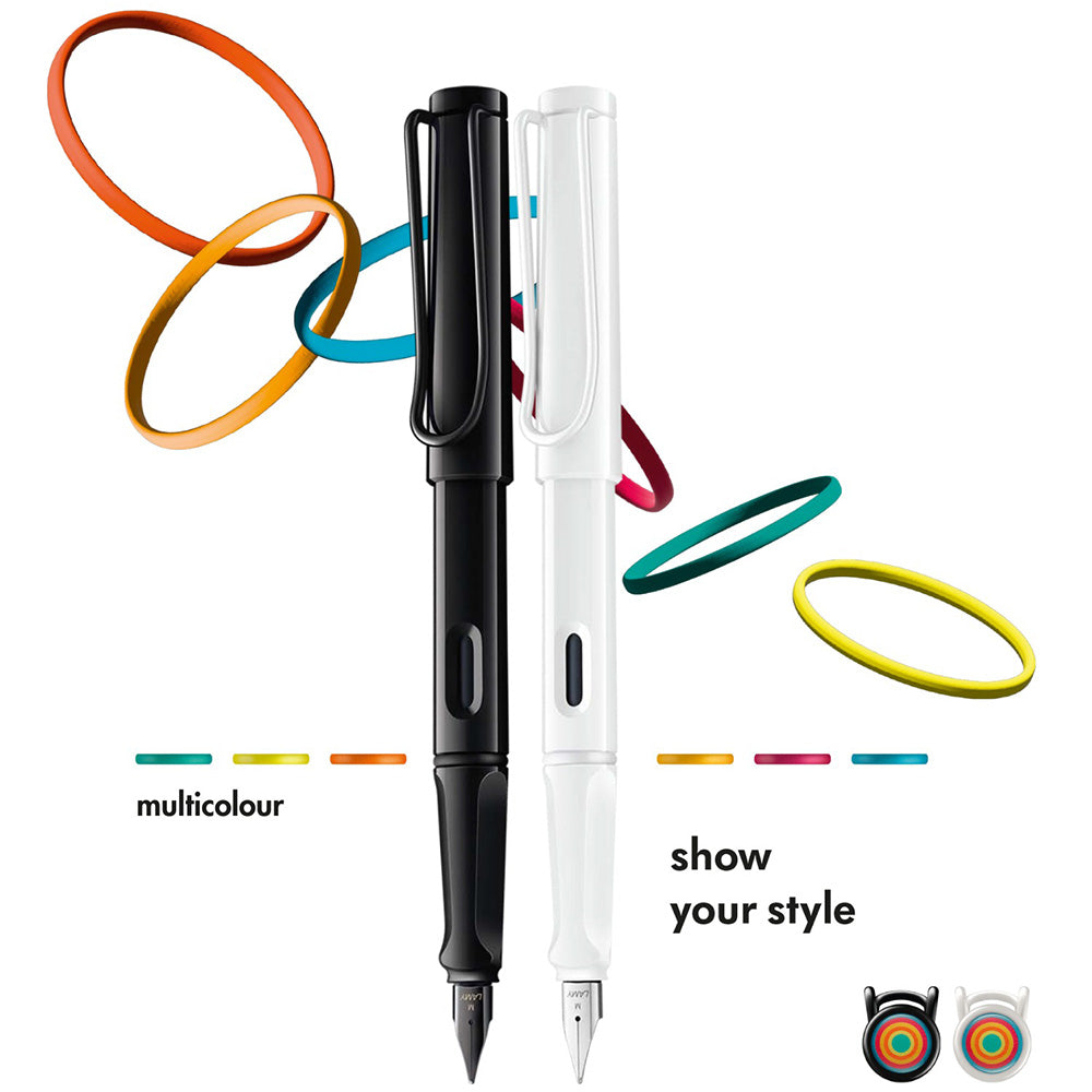 Lamy Safari 0B1 All Black Multicolor Ring Set PVD Fountain Pen (Special Edition) - Extra Fine Nib