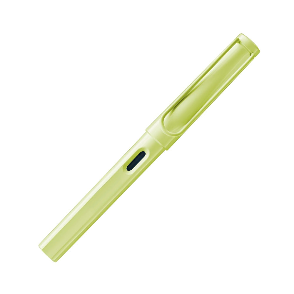 Write Different LAMY safari springgreen Fountain pen M Many attractive colours, timeless design, perfect ergonomics. These are just some of the reasons that the LAMY safari is one of the most popular writing instruments worldwide. Distinctive recessed grip guarantees writing comfort. Sturdy plastic, shiny springgreen/ matching colour metal clip / ergonomic grip / steel nib, polished / with ink cartridge LAMY T 10 blue / with converter Z 28