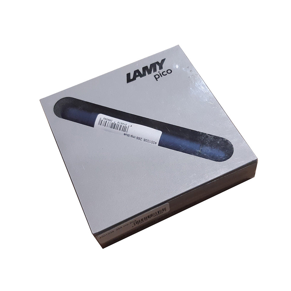 Surprisingly Practical. LAMY pico imperialblue Ballpoint pen Small and handy, the LAMY pico first shows its full potential when expanded. An innovative pocket pen which transforms to a full-grown ballpoint pen thanks to its sophisticated push mechanism. Pocket pen / matt dark blue lacquer finish / with compact refill LAMY M 22 M black