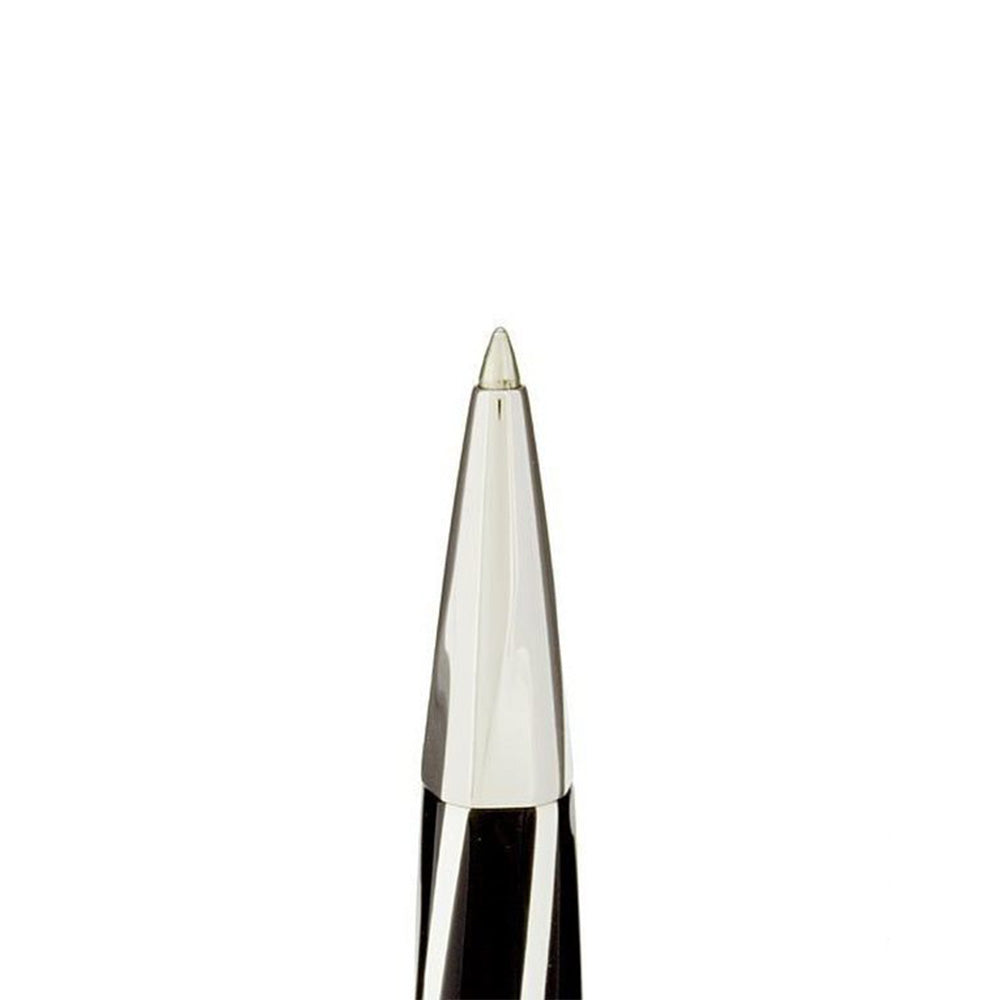 Part of the uniqueness of the Divina Elegance pen comes from its long and meticulous creation process. The Divina Elegance ballpoint pen is adorned with the classic Visconti arched clip and closes with a twist mechanism. The silver inlays are inserted manually one by one while the metal finishes are made of palladium. Colour: Black Material: Acrylic resin Metal fittings: inlaid with silver Ag925 Filling: Refill A38 Closure type: "twist" mechanism Country of Origin : Italy
