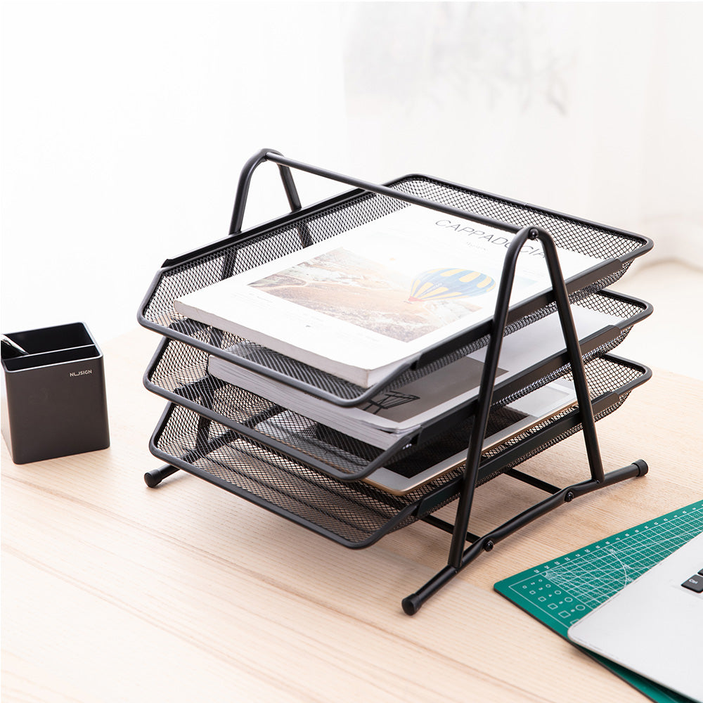 Deli W9181 Mesh-3 Tier Document Tray - Black