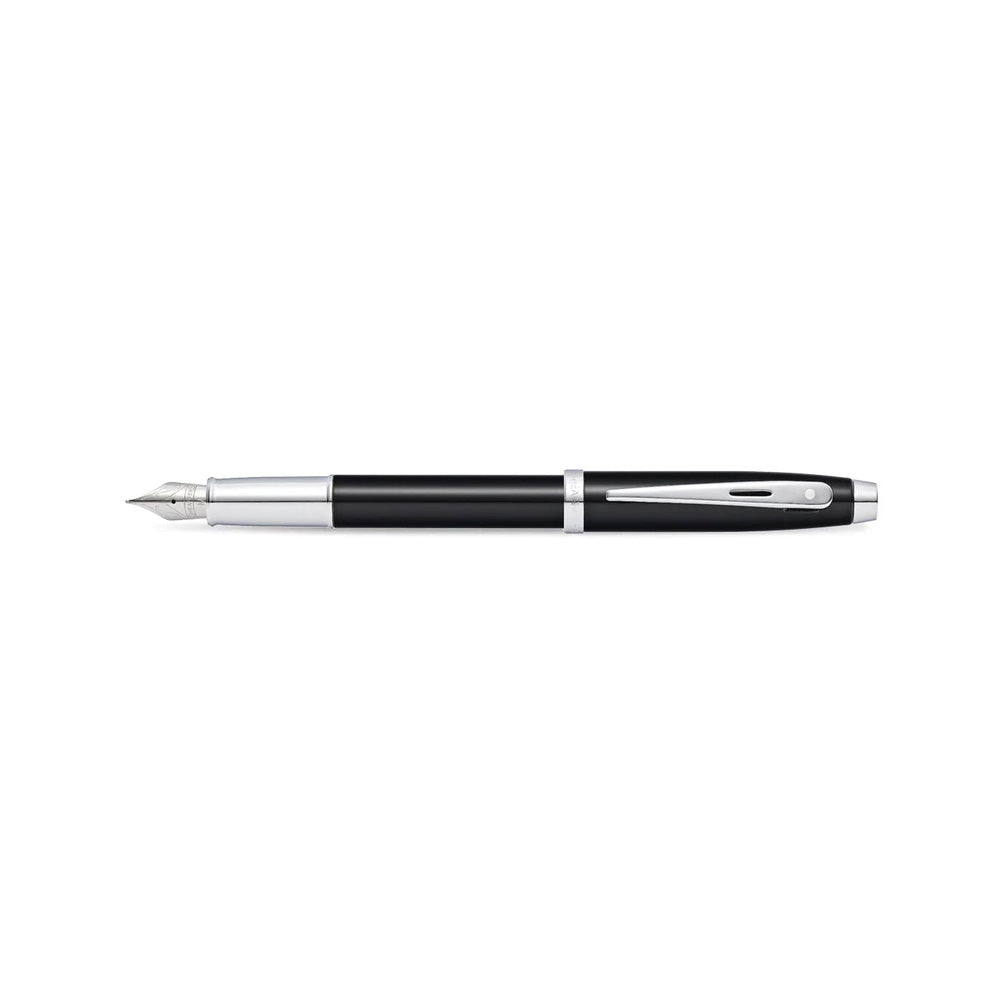 Sheaffer 100 Glossy Black Lacquer with Chrome Trim Fountain Pen - Medium Nib
