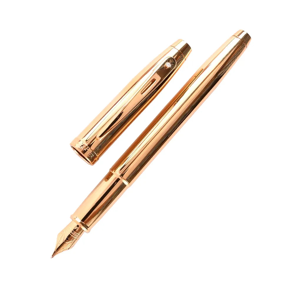 Sheaffer 100 E9372 PVD Gold with PVD Gold Trim with Brilliant Diamond Embellishment Fountain Pen - Stainless Steel Nib