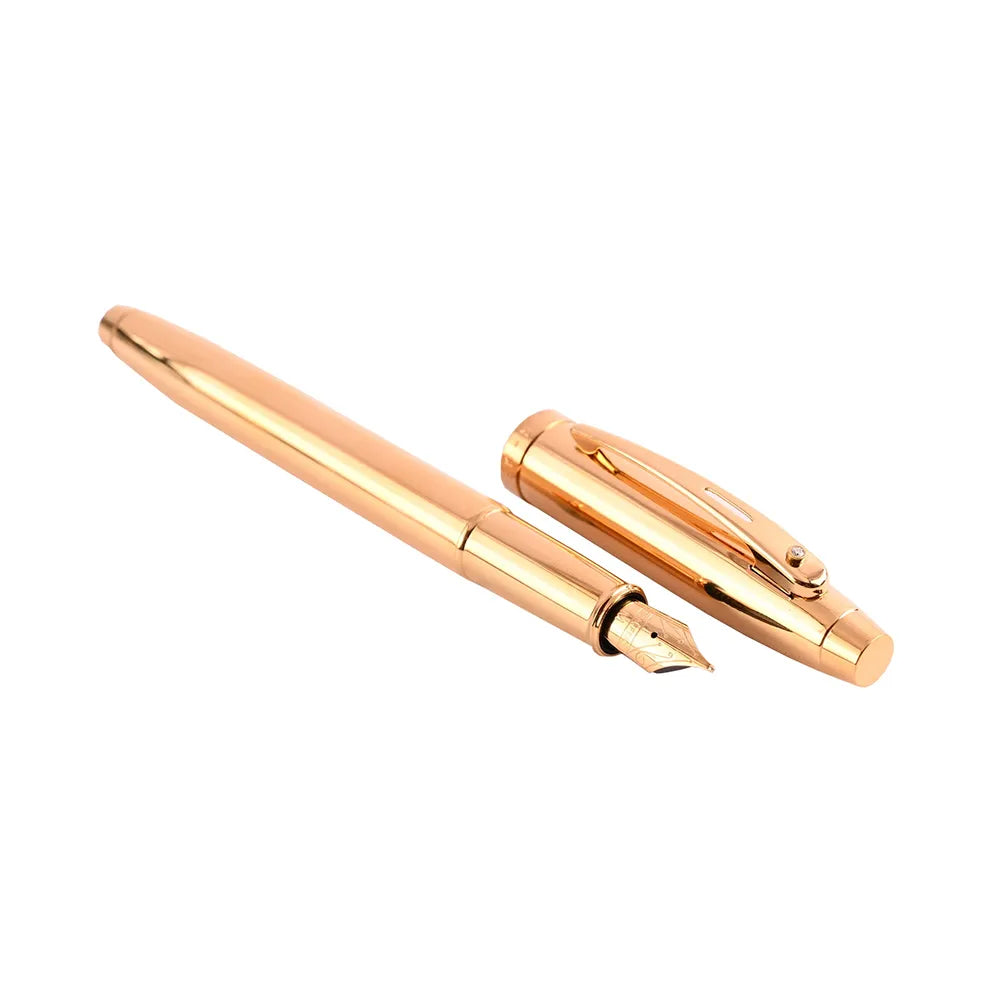Sheaffer 100 E9372 PVD Gold with PVD Gold Trim with Brilliant Diamond Embellishment Fountain Pen - Stainless Steel Nib