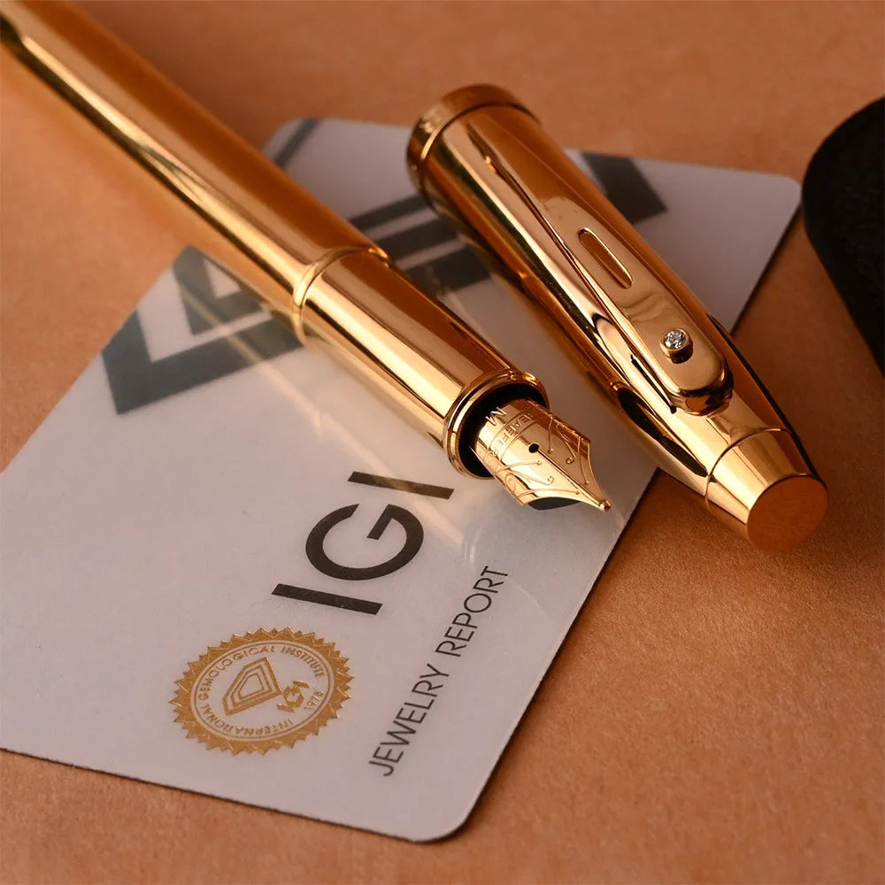 Sheaffer 100 E9372 PVD Gold with PVD Gold Trim with Brilliant Diamond Embellishment Fountain Pen - Stainless Steel Nib