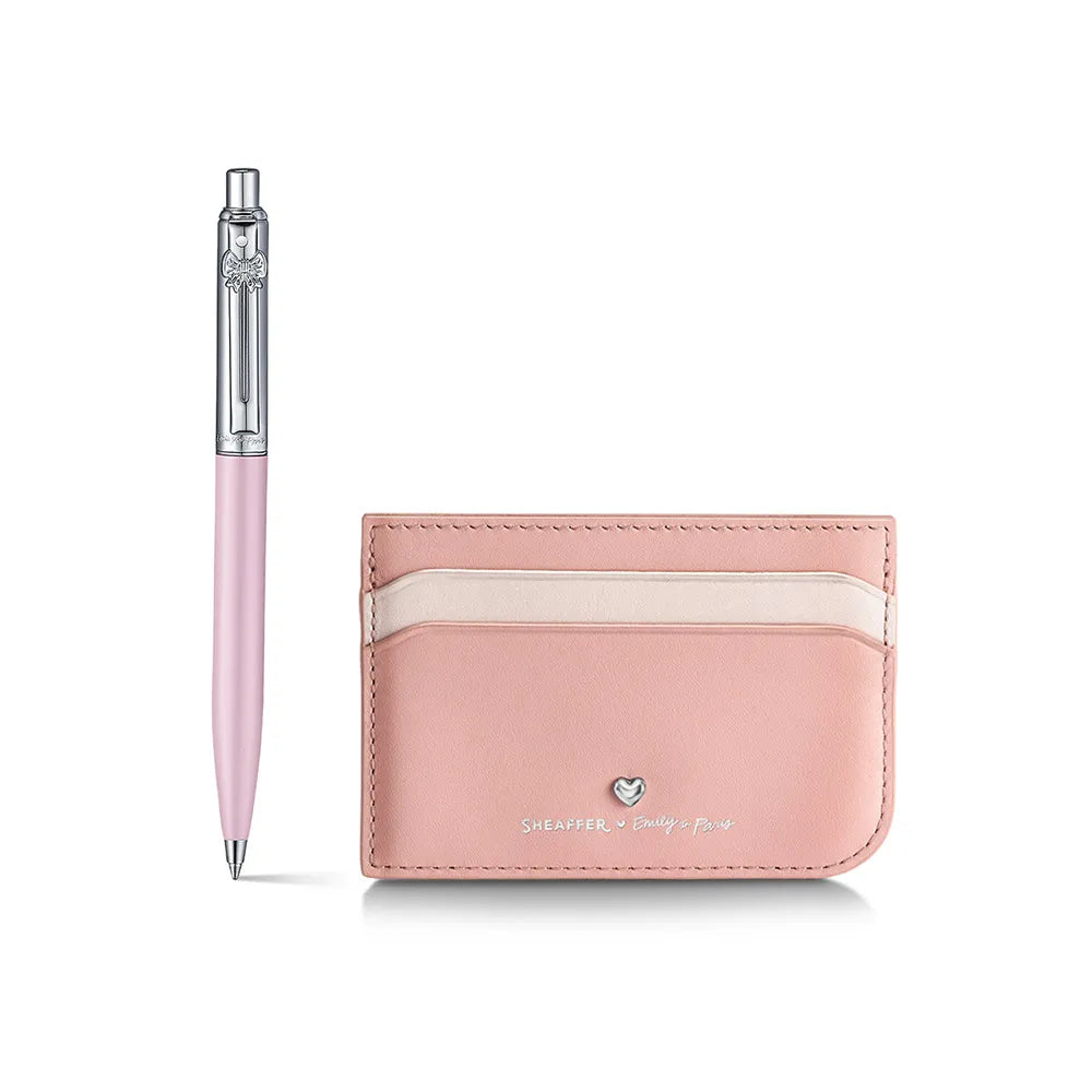 Sheaffer Giftset EIP Sentinel E321 Matt Pink Barrel with Chrome Cap & Trim Ball Pen and Dark Pink Credit Card Holder