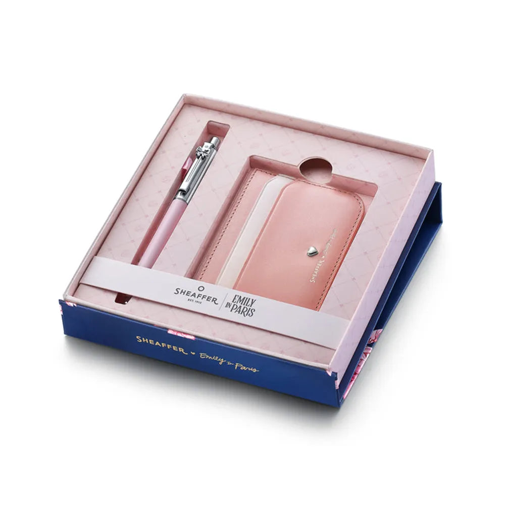 Sheaffer Giftset EIP Sentinel E321 Matt Pink Barrel with Chrome Cap & Trim Ball Pen and Dark Pink Credit Card Holder