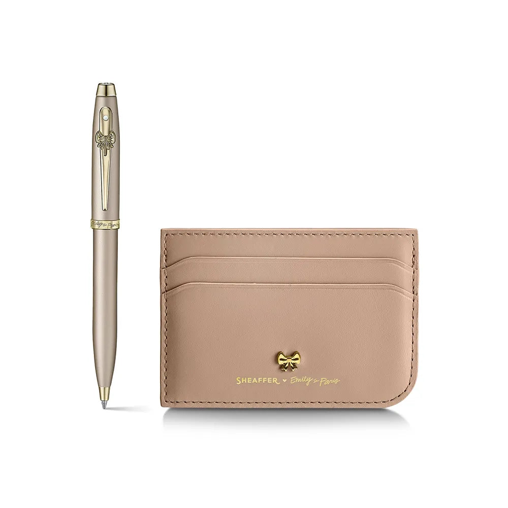 Sheaffer Giftset EIP 100 E9377 Champagne Gold with Champagne Gold Trims Ball Pen and Taupe Credit Card Holder