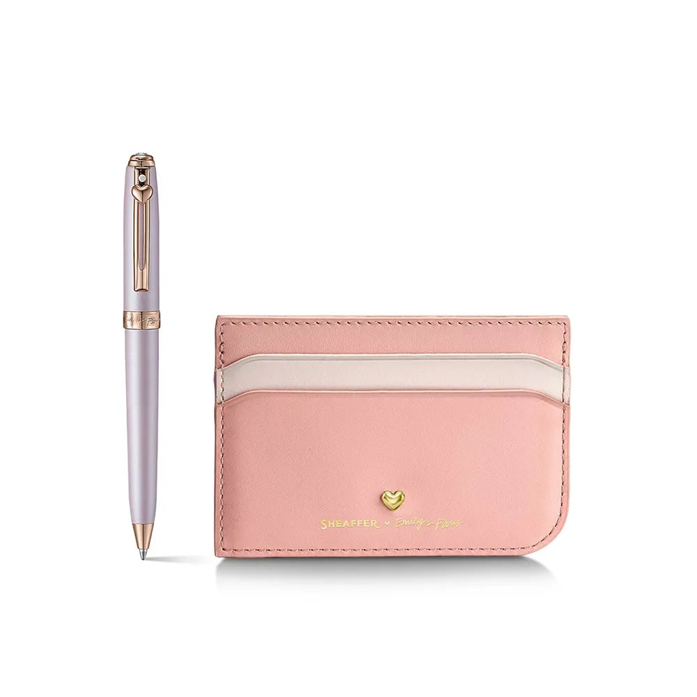 Sheaffer Giftset EIP Prelude Mini E9810 Pastel Pink with Rose-Gold Trims Ball Pen and Dark Pink Credit Card Holder