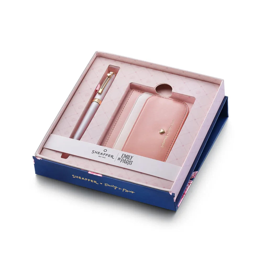Sheaffer Giftset EIP Prelude Mini E9810 Pastel Pink with Rose-Gold Trims Ball Pen and Dark Pink Credit Card Holder
