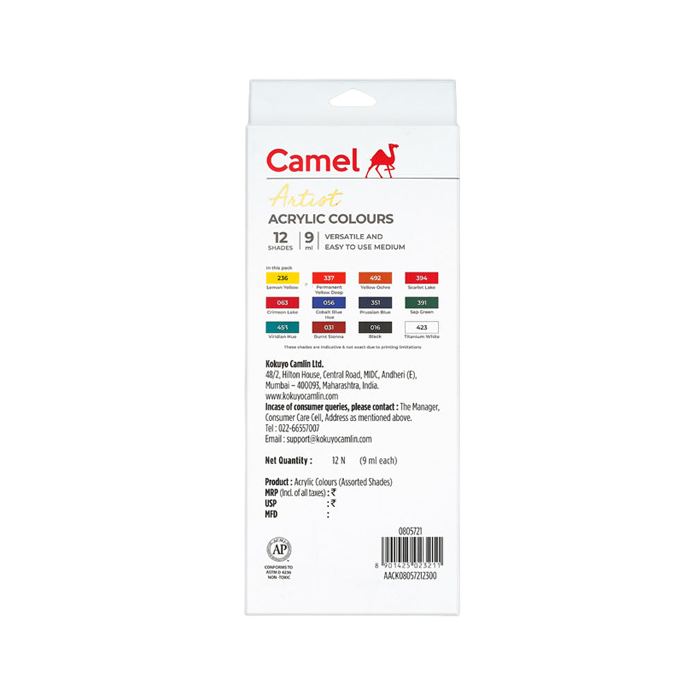 Camel Artist Acrylic Colours 9ml Tubes - 12 Shades