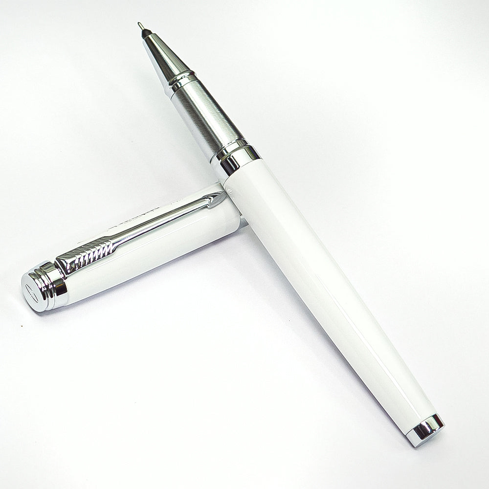 Parker Ambient White Chrome Trim Rollerball and Ballpoint Pen Set