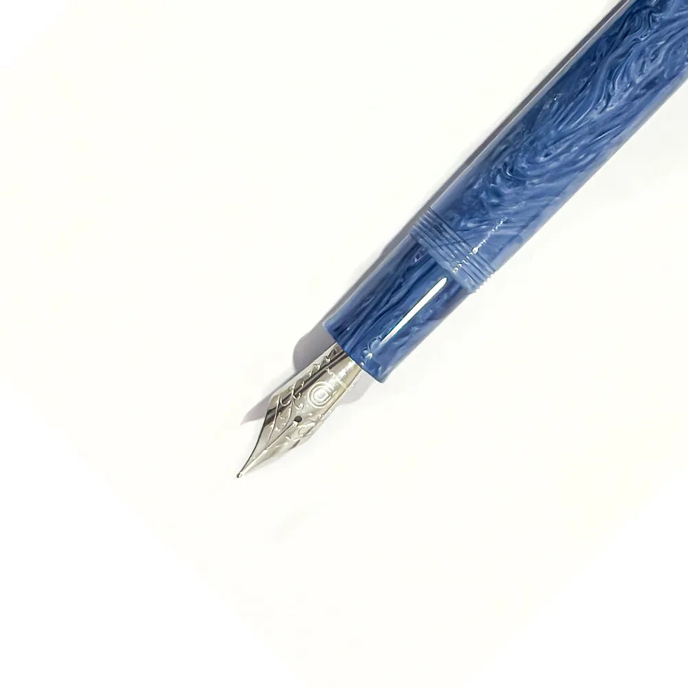 Penlux Grand Wave Blue With Chrome Plated Trim Fountain Pen - Fine Nib