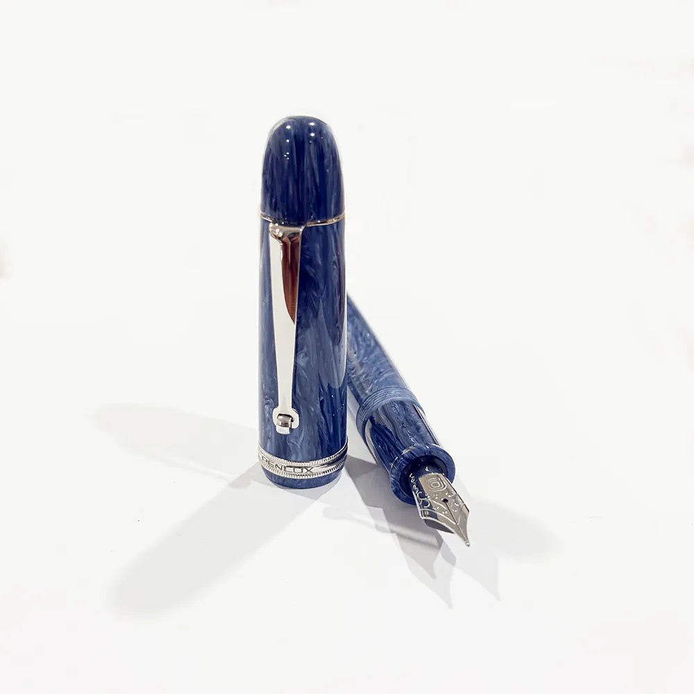 Penlux Grand Wave Blue With Chrome Plated Trim Fountain Pen - Fine Nib