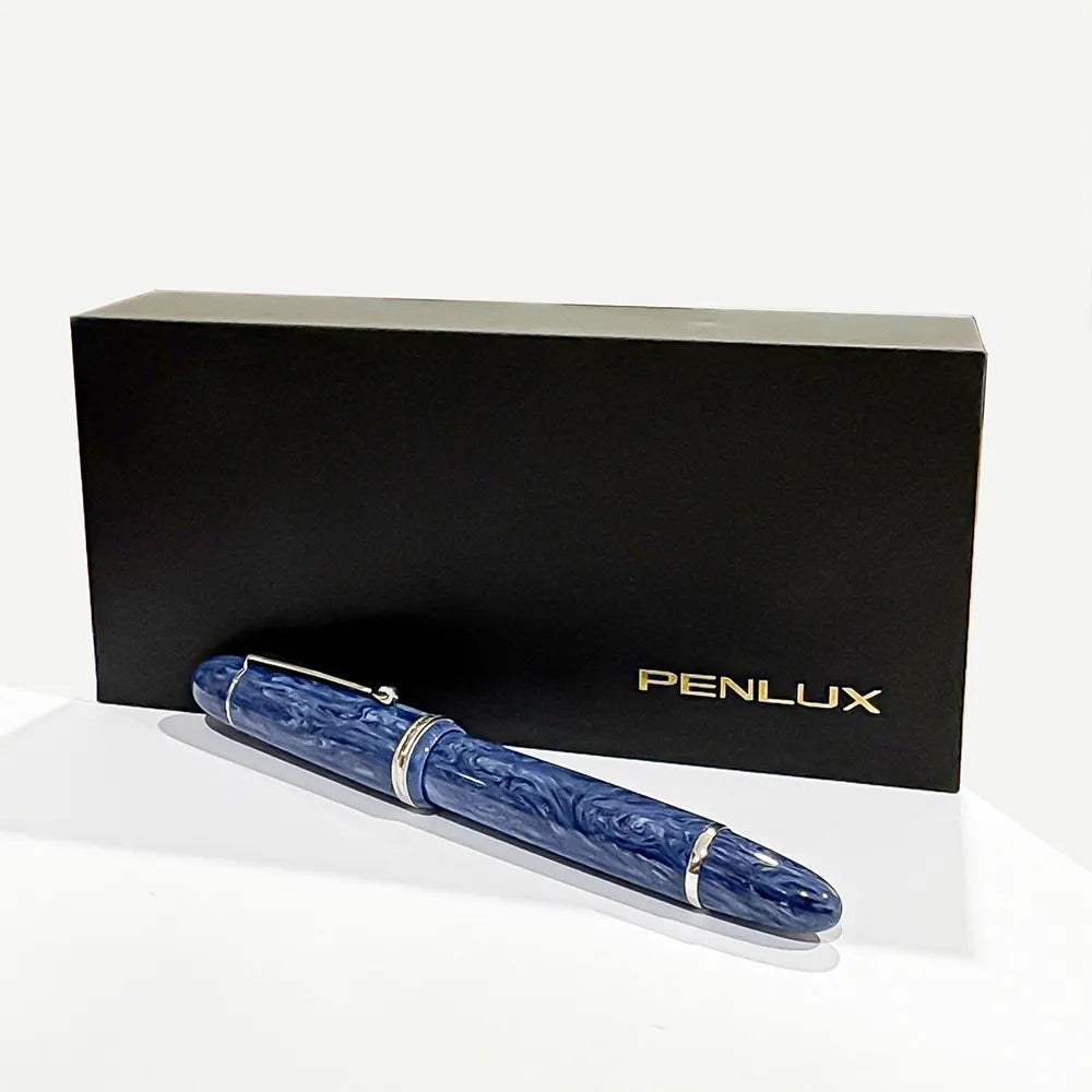 Penlux Grand Wave Blue With Chrome Plated Trim Fountain Pen - Fine Nib